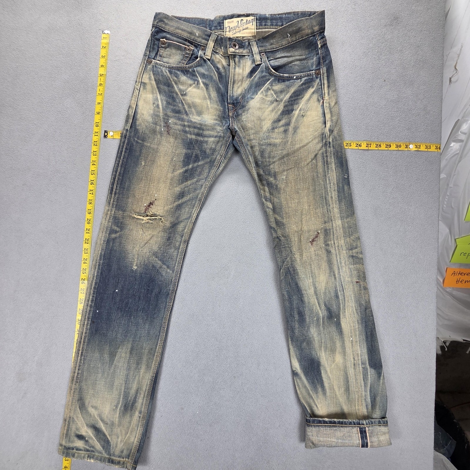 Edwin Jeans Mens Blue Selvedge 503v Japan Thrashed Whiskers Honeycomb Fits 33x34